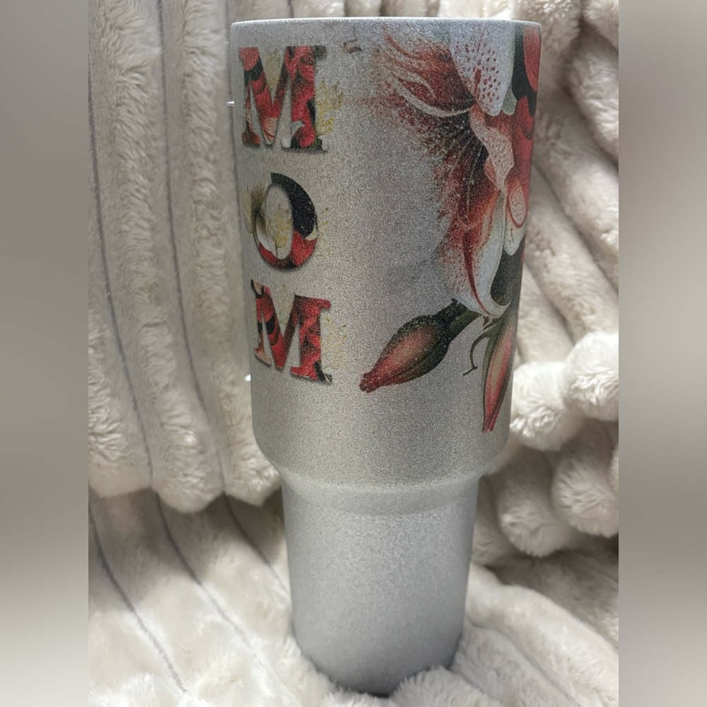 ****SOLD******SPECIAL NEW 40 oz Floral MOM Silver Tumbler